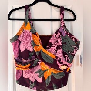 NWT Lands' End Sweetheart Wrap Midkini Top - Dark Wine Multi Floral Blooms
